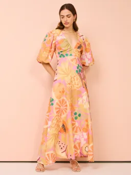 By Nicola Bolero Maxi Gathered Neckline Dress In Fruit Punch Size AU 8 for rent on The Volte - image 3