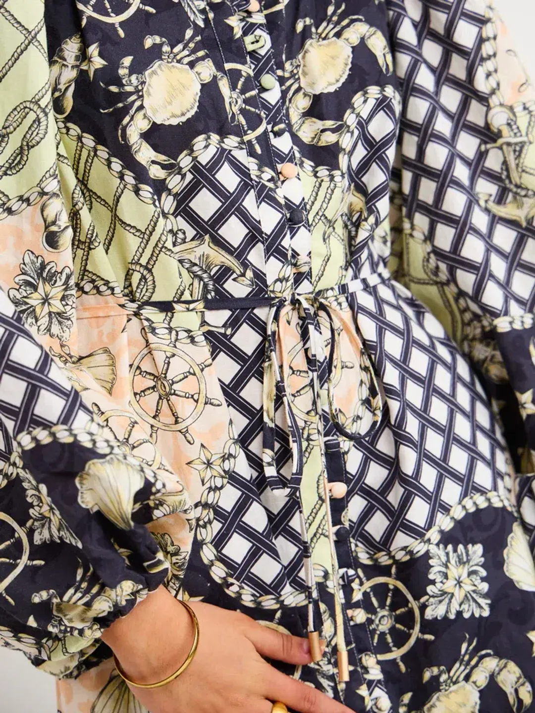 By Nicola Sail Maxi Billow Sleeve Dress in Geo/Nautical Size AU 8 for rent on The Volte - main image