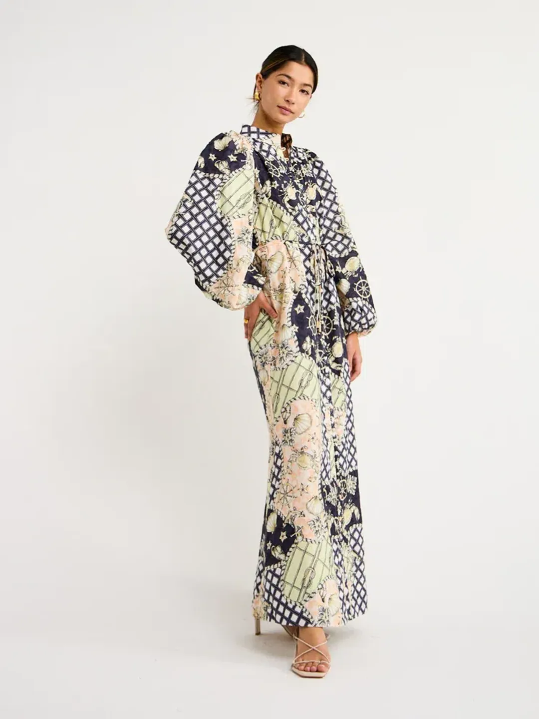 By Nicola Sail Maxi Billow Sleeve Dress in Geo/Nautical Size AU 8 for rent on The Volte - main image