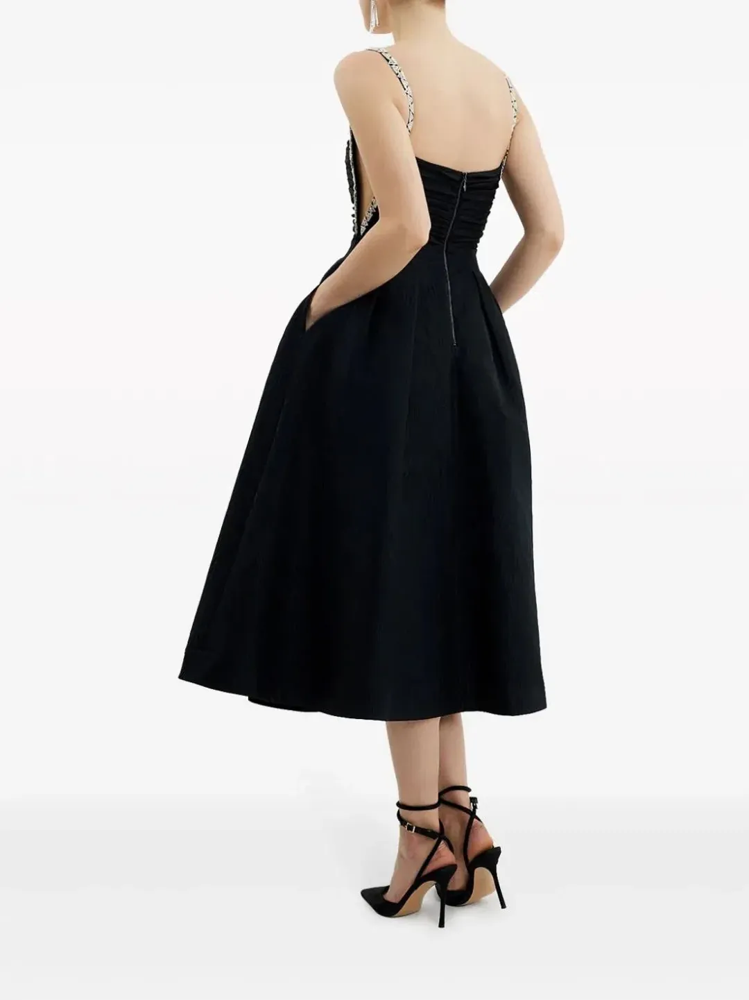 Rebecca Vallance Danielle Crystal-Embellished Midi Dress Black Size 8 for rent on The Volte - main image