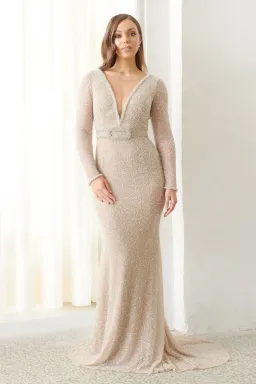 Chic & Holland Couture DB35A Nude Beaded Size 8 for rent on The Volte - image 1