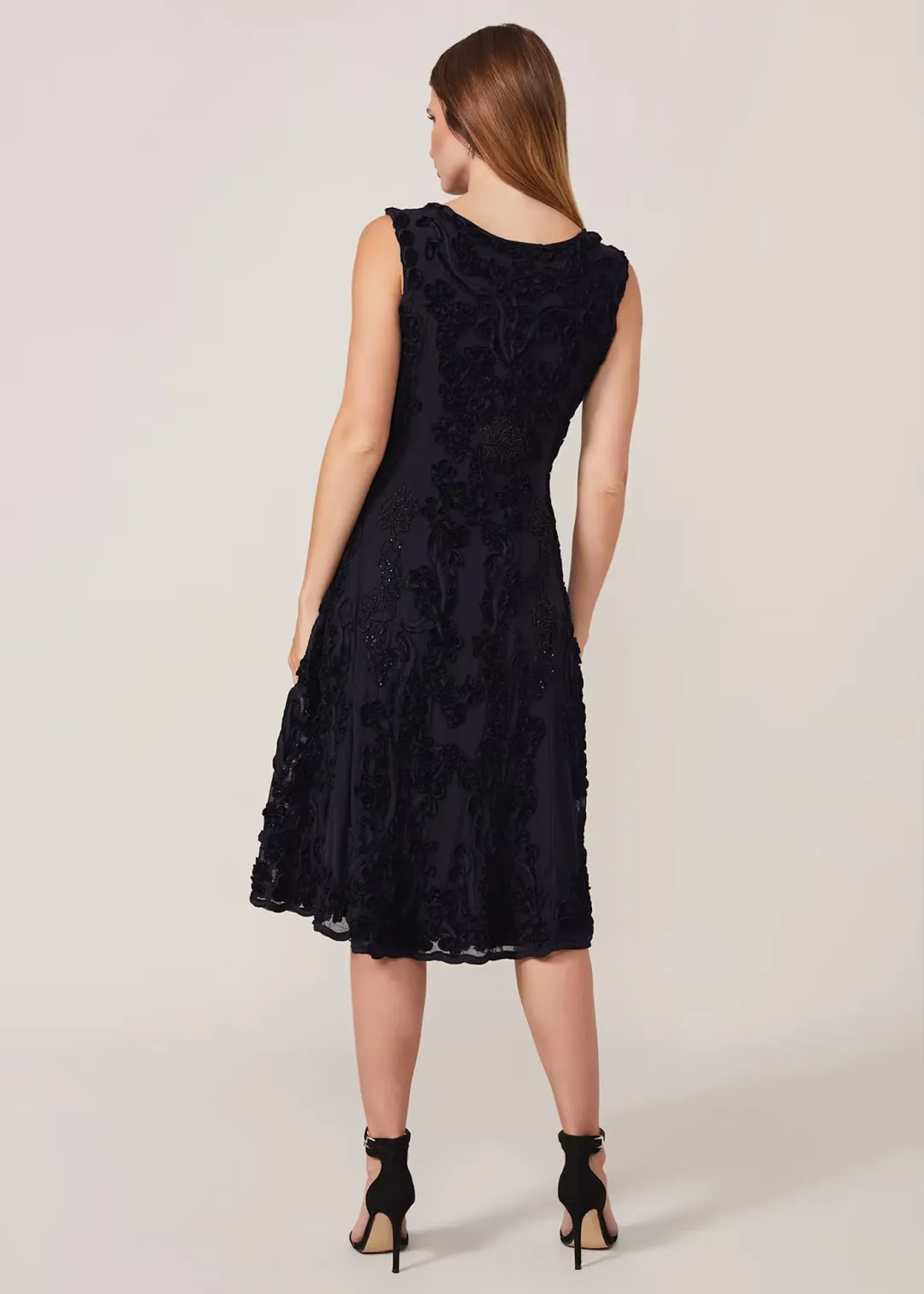 Phase Eight Penelope Tapework Lace Flared Dress Black Size 14 for rent on The Volte - main image