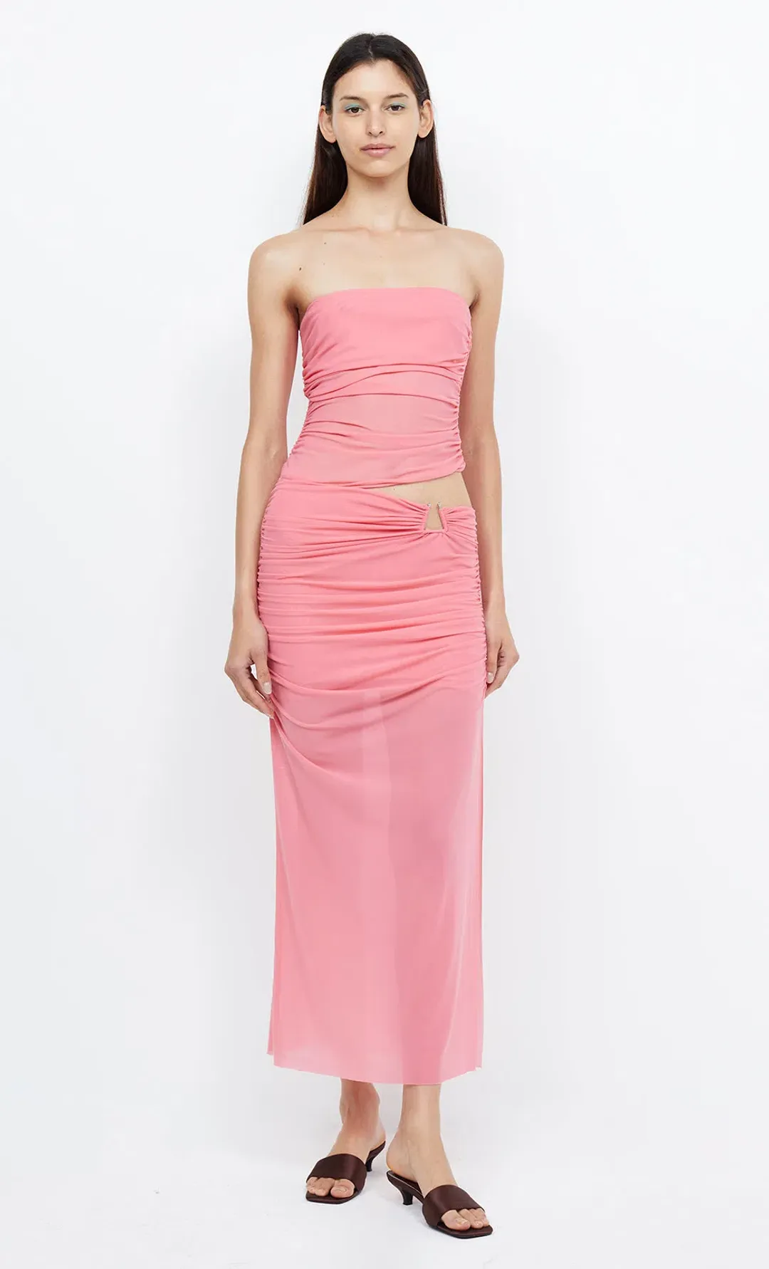 Bec & Bridge Iona Strapless Midi Dress Grapefruit Pink Size 8 for rent on The Volte - main image