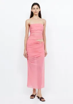 Bec & Bridge Iona Strapless Midi Dress Grapefruit Pink Size 8 for rent on The Volte - image 1