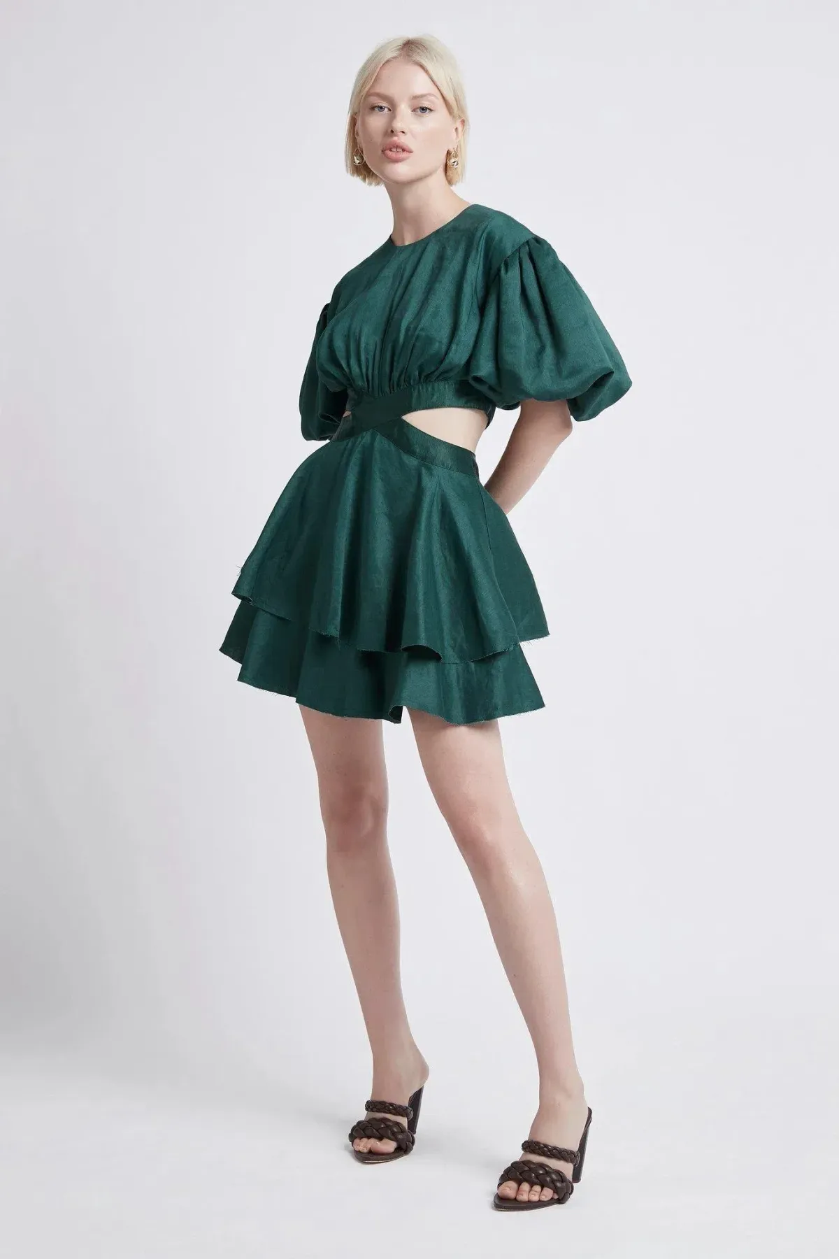 Aje Gracious Cut Out Mini Dress Green Size 8 for rent on The Volte - main image