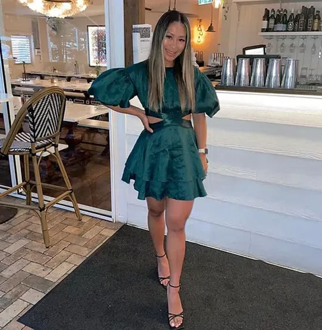 Aje Gracious Cut Out Mini Dress Green Size 8 for rent on The Volte - main image