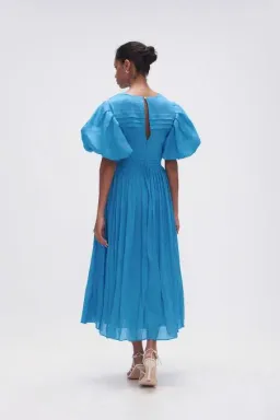 Aje Sylvia Pintuck Midi Dress Azure Blue Size 8 for rent on The Volte - image 3