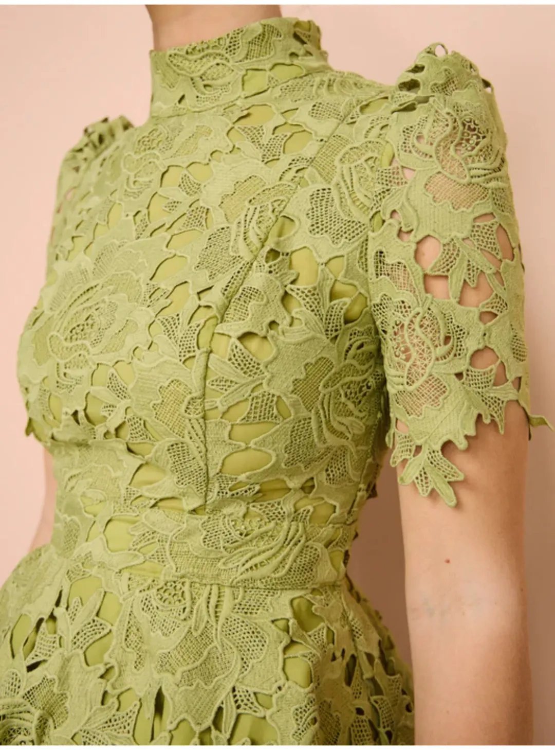 Leo Lin Elise Lace Short Sleeve Mini Dress in Olive Size AU 12 for rent on The Volte - main image