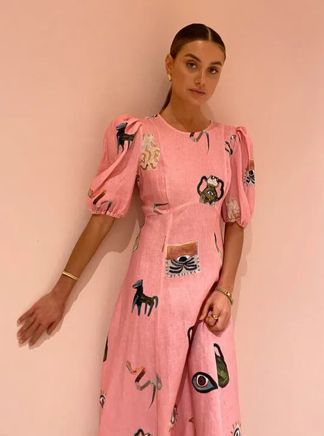 Alemais Cleo Midi Dress Pink Size 8  for rent on The Volte - main image
