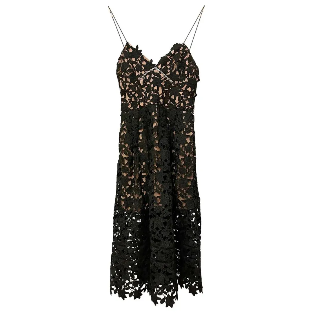 Self-Portrait Black Lace Midi Dress Black Size AU 8 for rent on The Volte - main image