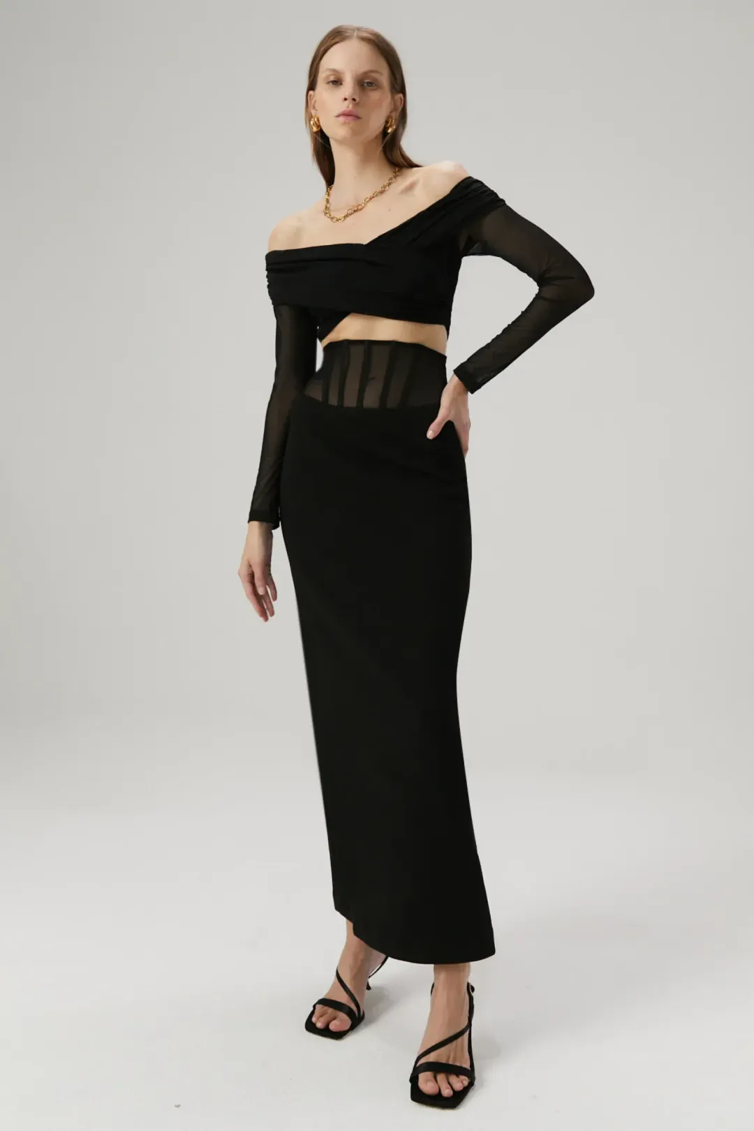 Misha Marceline Bonded Crepe Gown in Black Size 8/S for rent on The Volte - main image