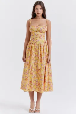 House of CB Tatiana Midi Dress Yellow Floral Size L / AU 12 for rent on The Volte - image 2