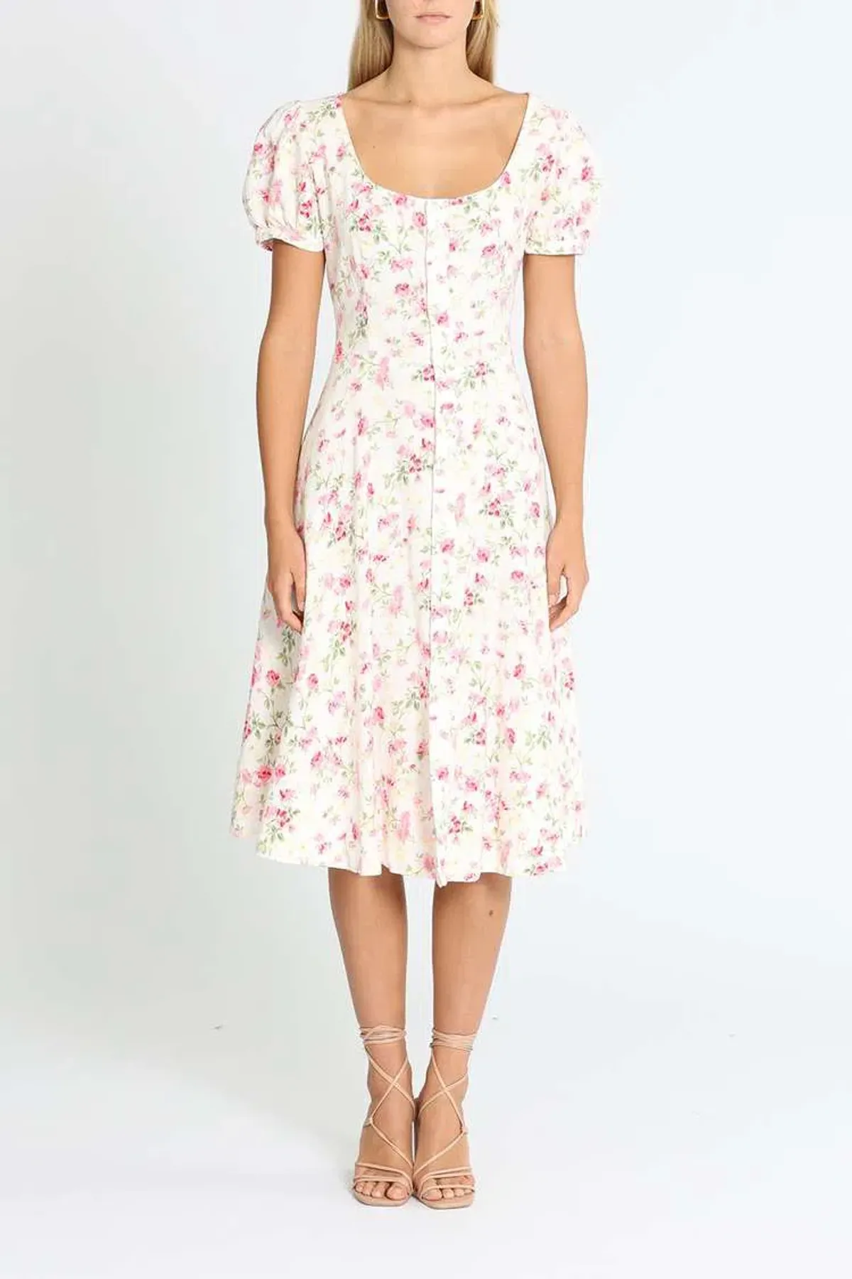 Polo Ralph Lauren Midi Dress Linen Floral Sweet Pea Garden Party Size 0/AU 4 for rent on The Volte - main image
