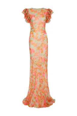 De La Vali Bougainvillea Maxi Dress Chiffon Sage Floral Size 6 for rent on The Volte - image 5