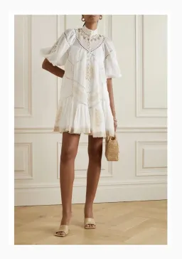 Zimmermann Jude Guipure Lace Trim Mini Dress in Cream Size 1/AU 10 for rent on The Volte - image 1