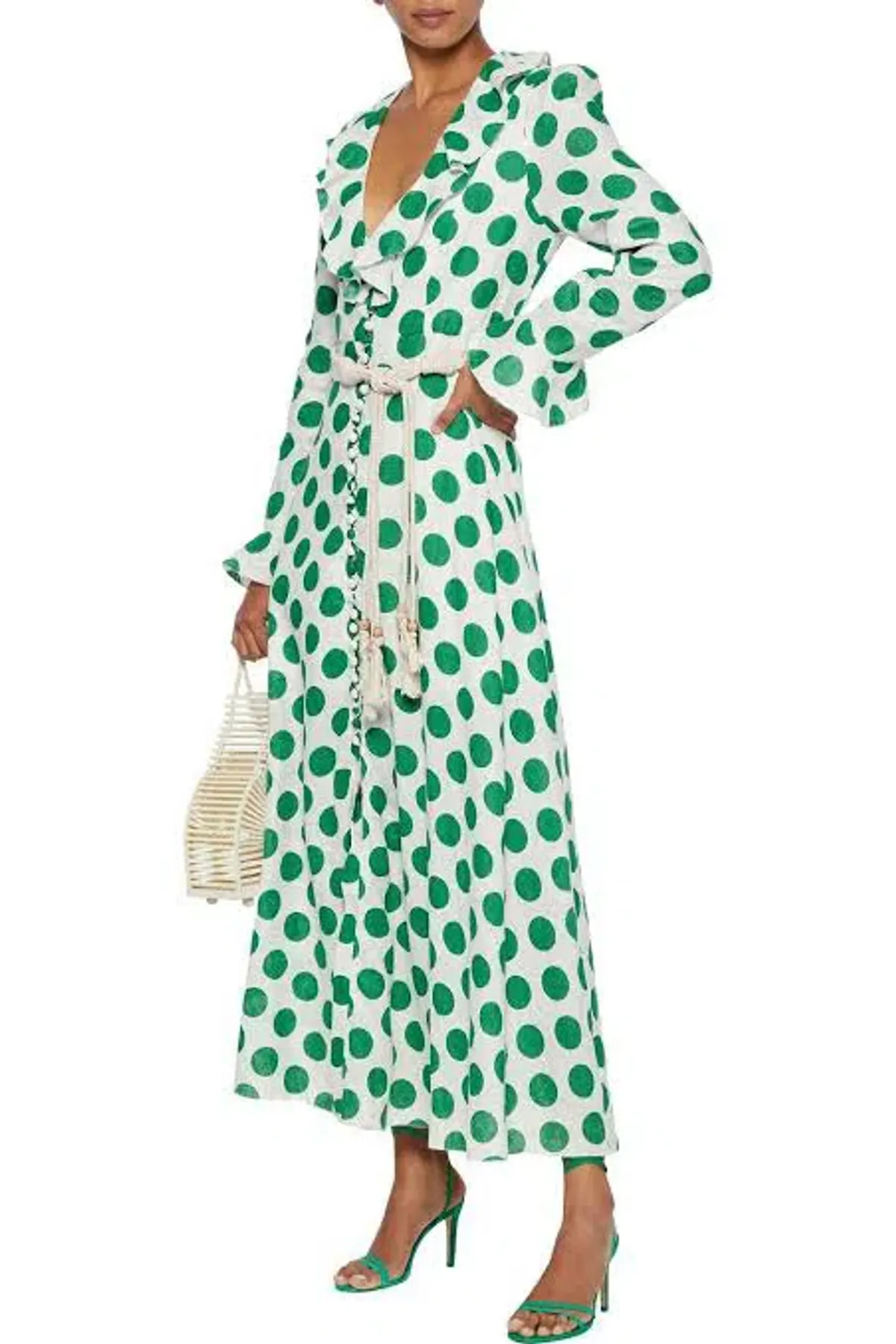 Zimmermann Amari Plunge Frill Long Dress Green Size 10 for rent on The Volte - main image