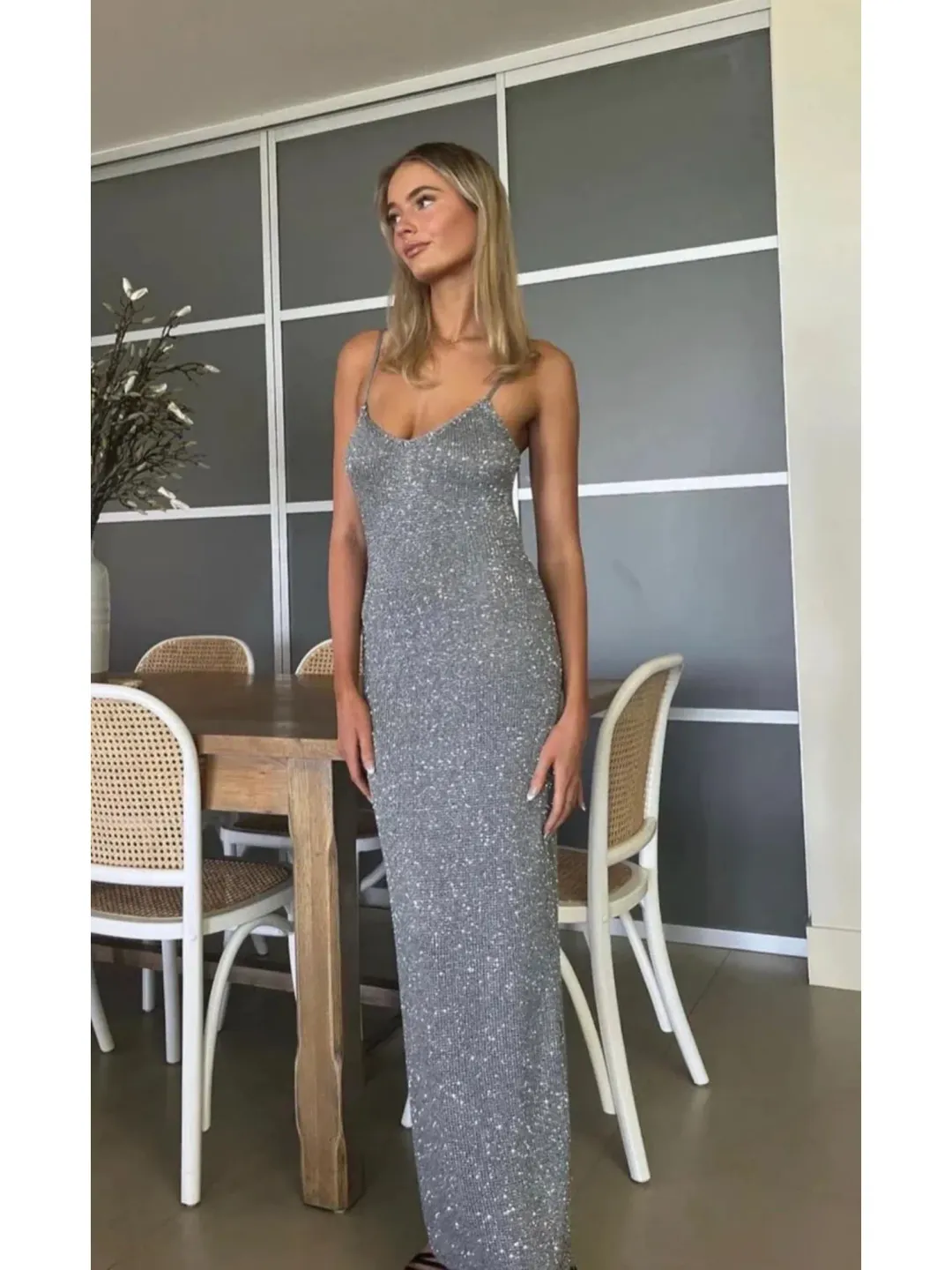 Bec & Bridge Sadie Sequin Knit Slip Dress in Charcoal Size M / AU 10 for rent on The Volte - main image