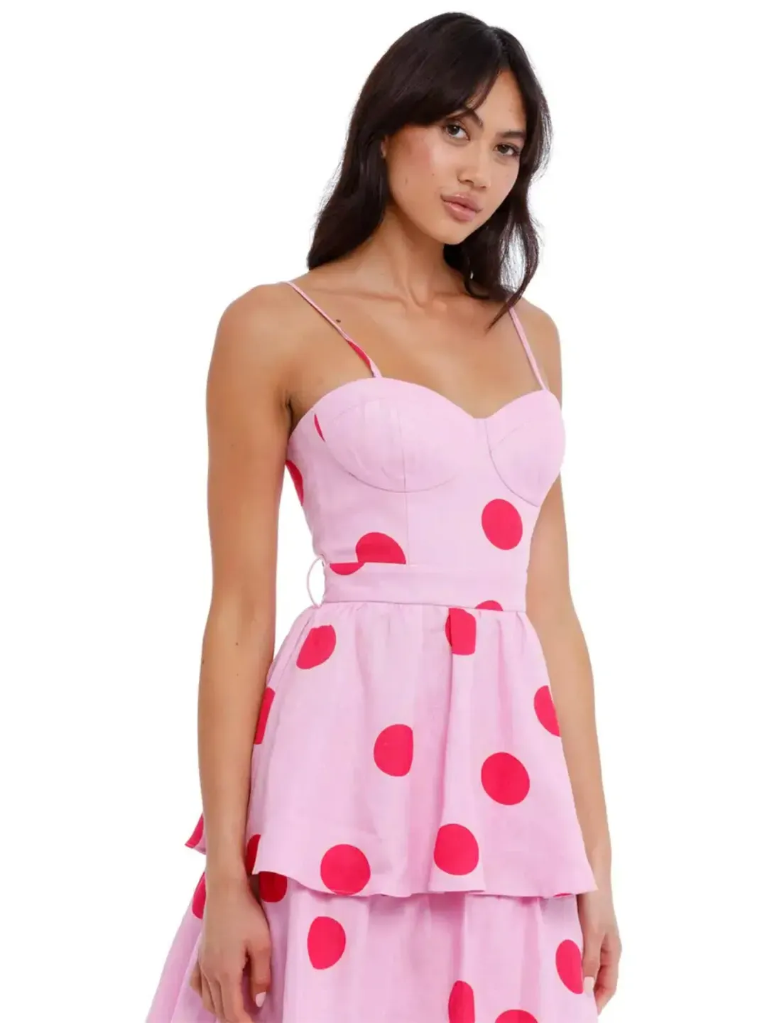 Rebecca Vallance Dalia Midi Dress in Pink Polka Dot Size AU 10 for rent on The Volte - main image