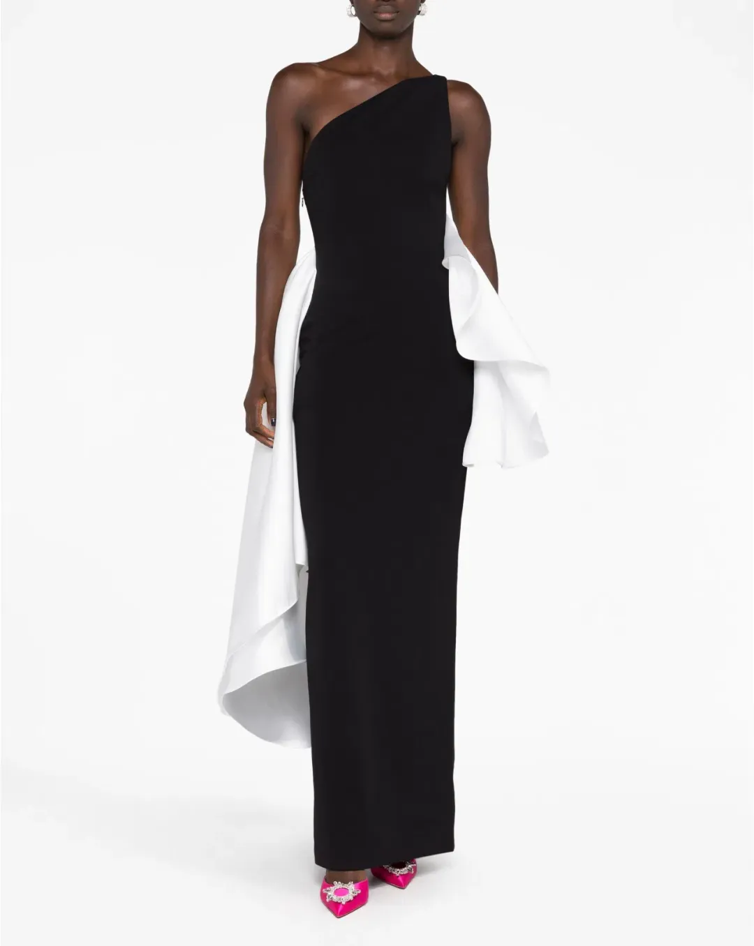 Solace London The Calla One Shoulder Dress Black/Cream Size 12 for rent on The Volte - main image