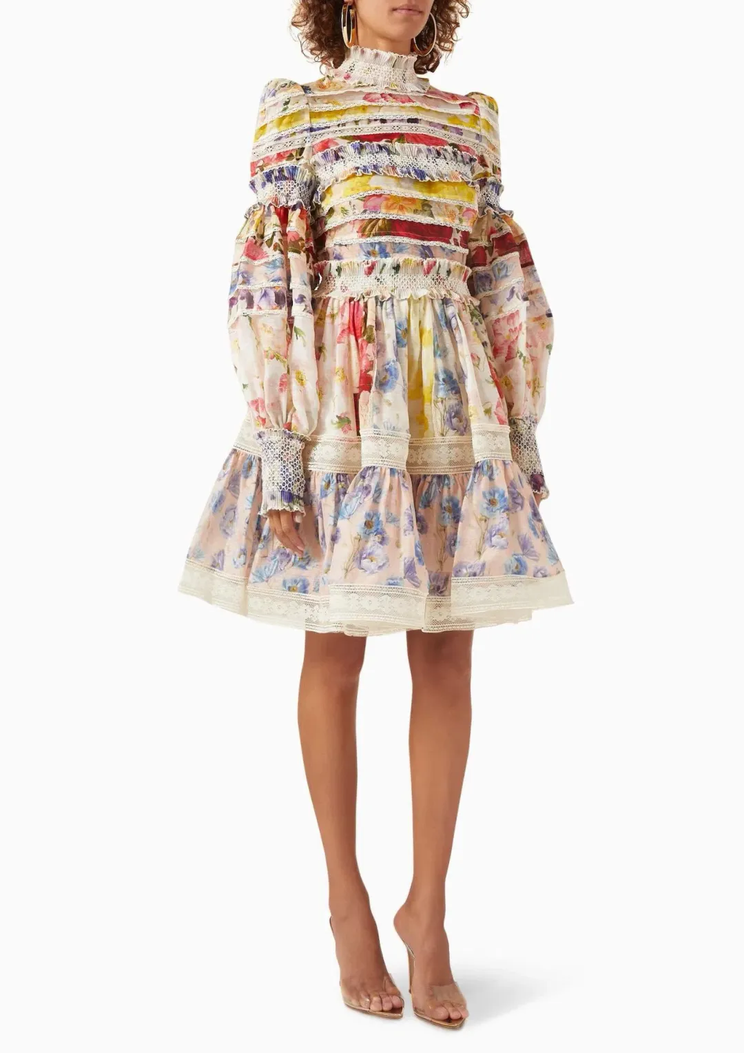 Zimmermann The Wonderland Smocked Mini Dress in Spliced Multi Floral Size 2 / AU 12 for rent on The Volte - main image