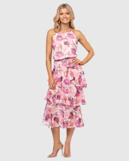 Pilgrim Bambi Midi Dress Pink Floral Size 8 for rent on The Volte - image 1