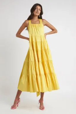 Aje Solstice Tiered Maxi Dress Yellow Size 10 for rent on The Volte - image 1