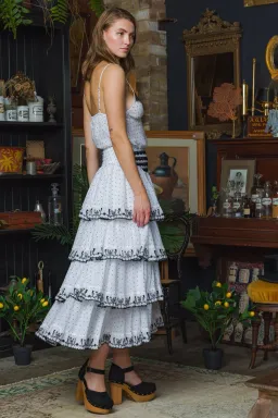 Filly Boo Baby Camisole and Cascading Midi Skirt Set Black Dot Size S/AU 8 for rent on The Volte - image 3