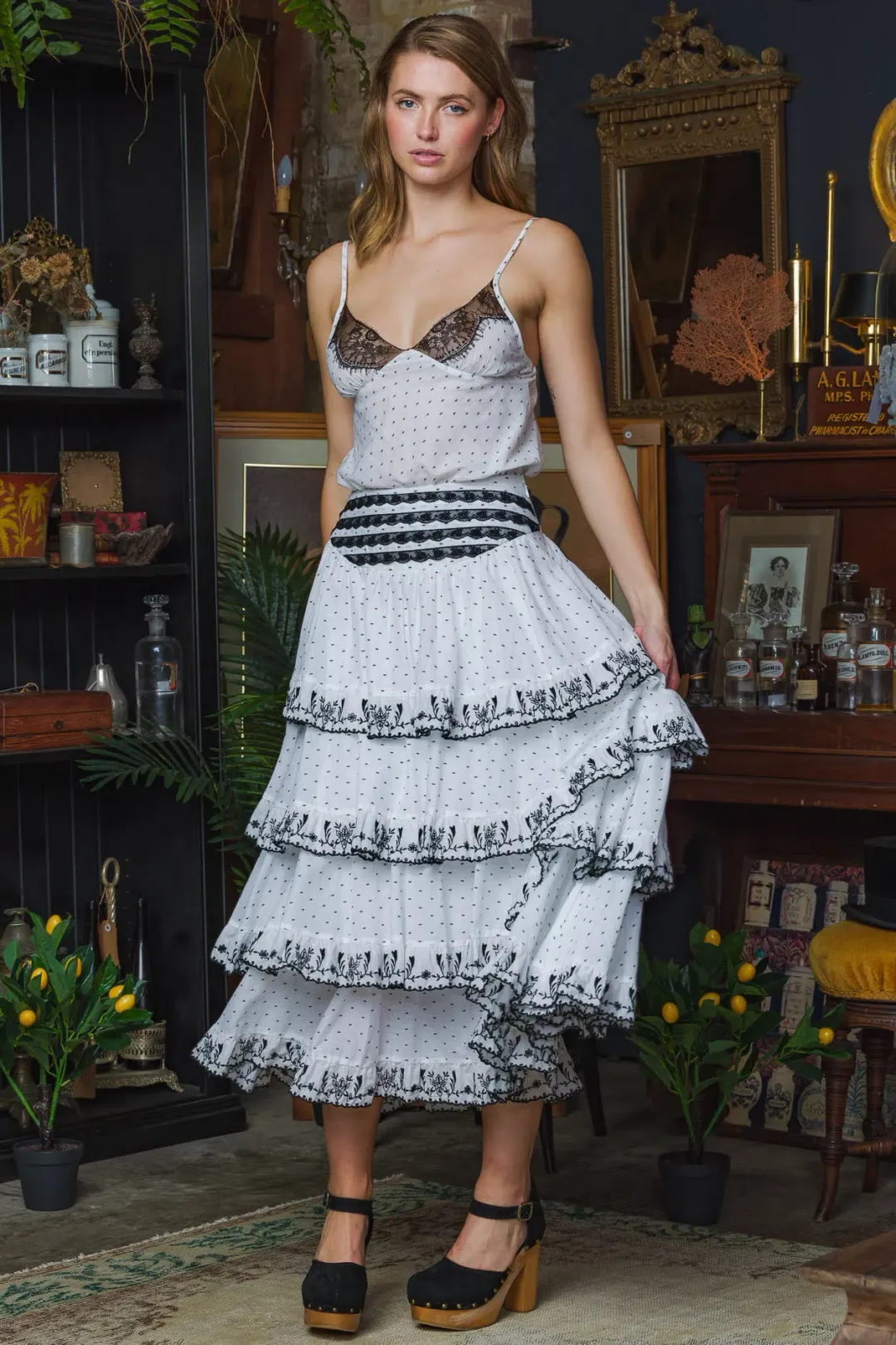 Filly Boo Baby Camisole and Cascading Midi Skirt Set Black Dot Size S/AU 8 for rent on The Volte - main image