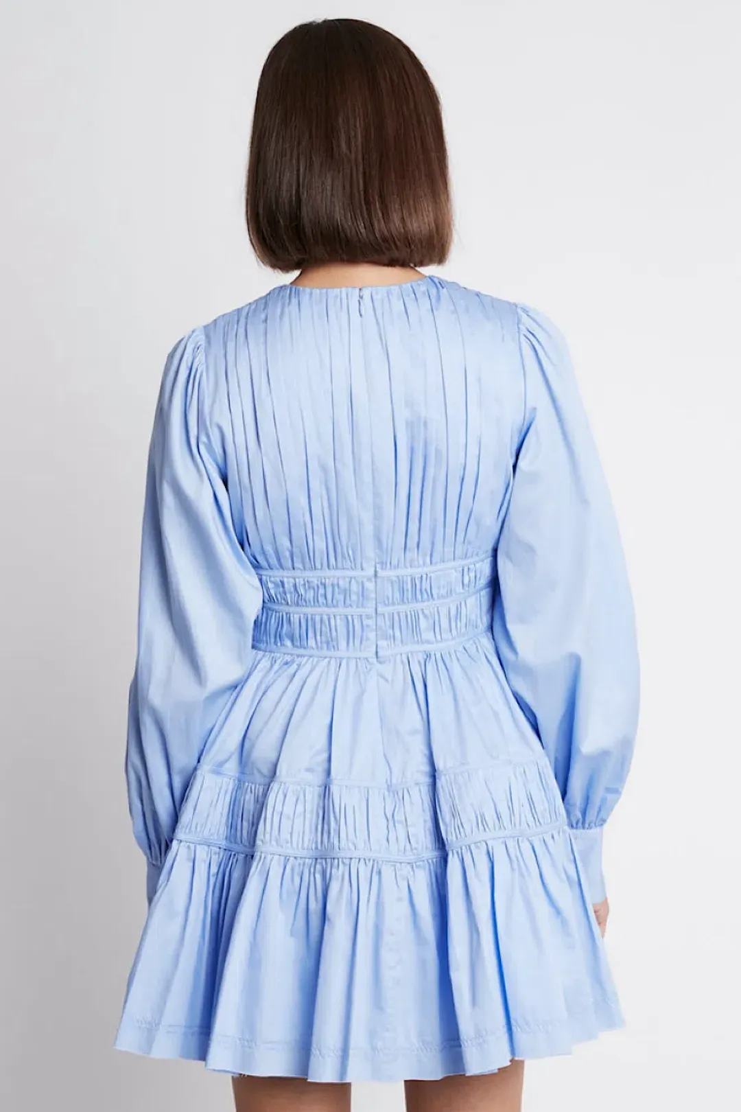 Aje Fallingwater Gathered Mini Dress Powder Blue Size 10  for rent on The Volte - main image