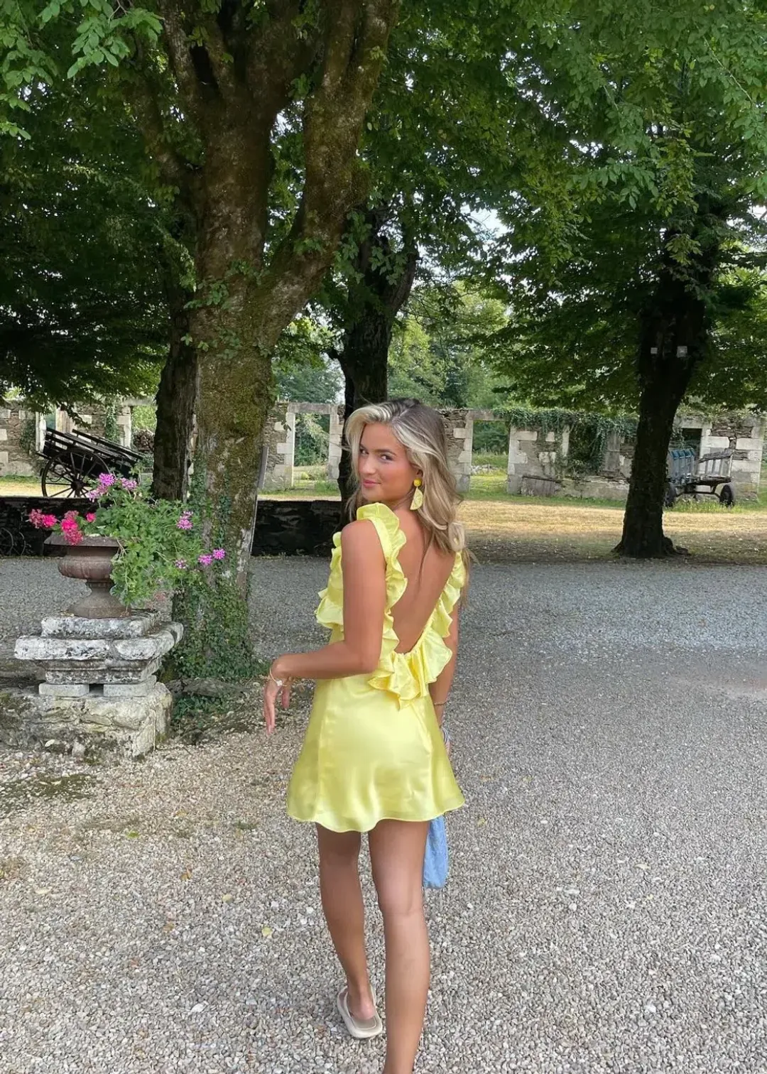 House of CB Tink Satin Ruffle Mini Dress Buttercup Size M/AU 10  for rent on The Volte - main image