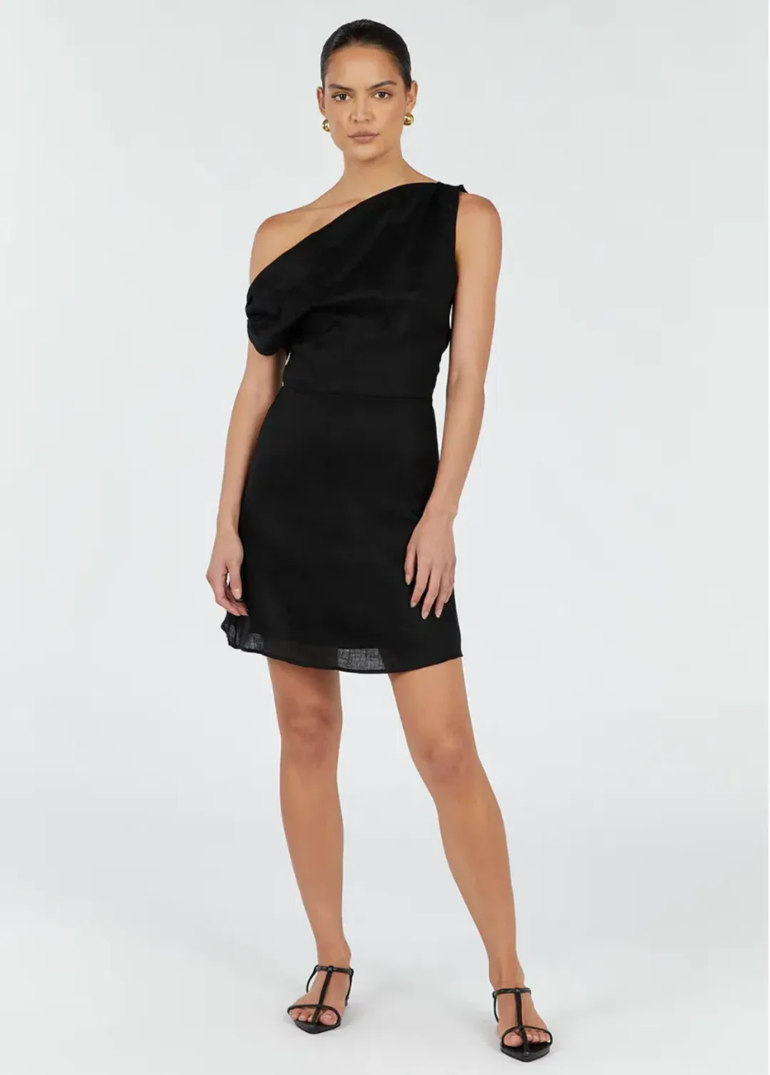 Dissh Cass Asym Linen Mini Dress Black Size 12 for rent on The Volte - main image