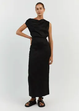 Dissh Cass Linen Asym Midi Dress Black Size 10 for rent on The Volte - image 1