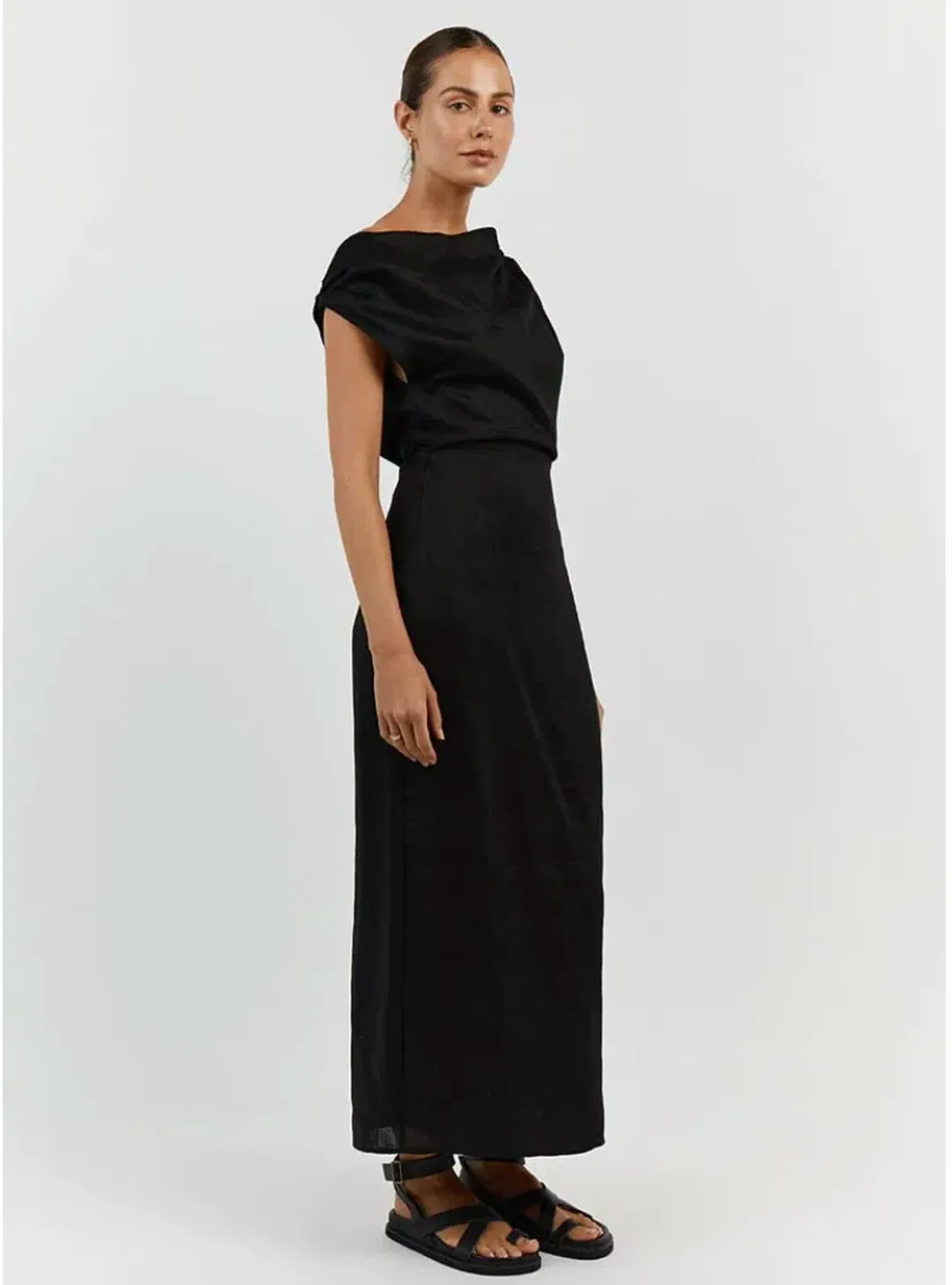 Dissh Cass Linen Asym Midi Dress Black Size 10 for rent on The Volte - main image