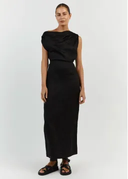 Dissh Cass Linen Asym Midi Dress Black Size 10 for rent on The Volte - image 2