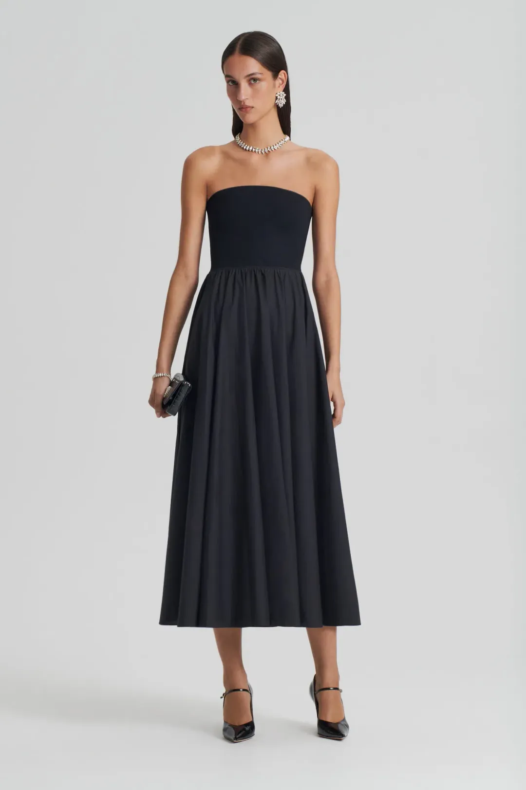 Scanlan Theodore Crepe Knit Cotton Strapless Dress Black Size AU 8 for rent on The Volte - main image