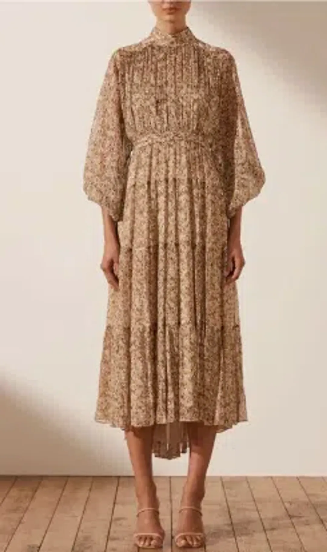 Shona Joy Ambar Backless Tiered Midi Dress Floral Size 6 for rent on The Volte - main image