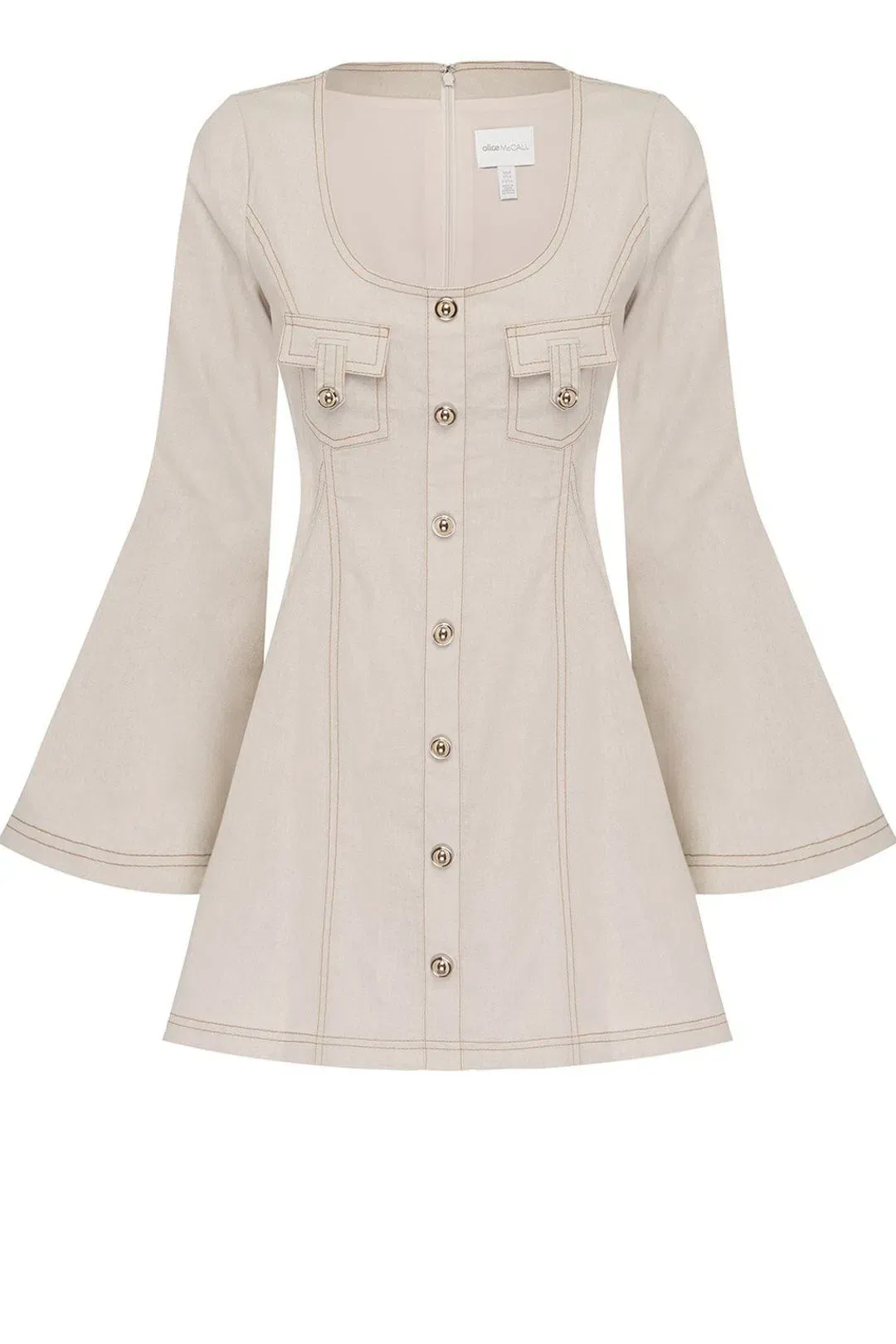 Alice McCall Lost Together Linen Bell Flared Sleeves Mini Dress in Oatmeal Size 10 for rent on The Volte - main image