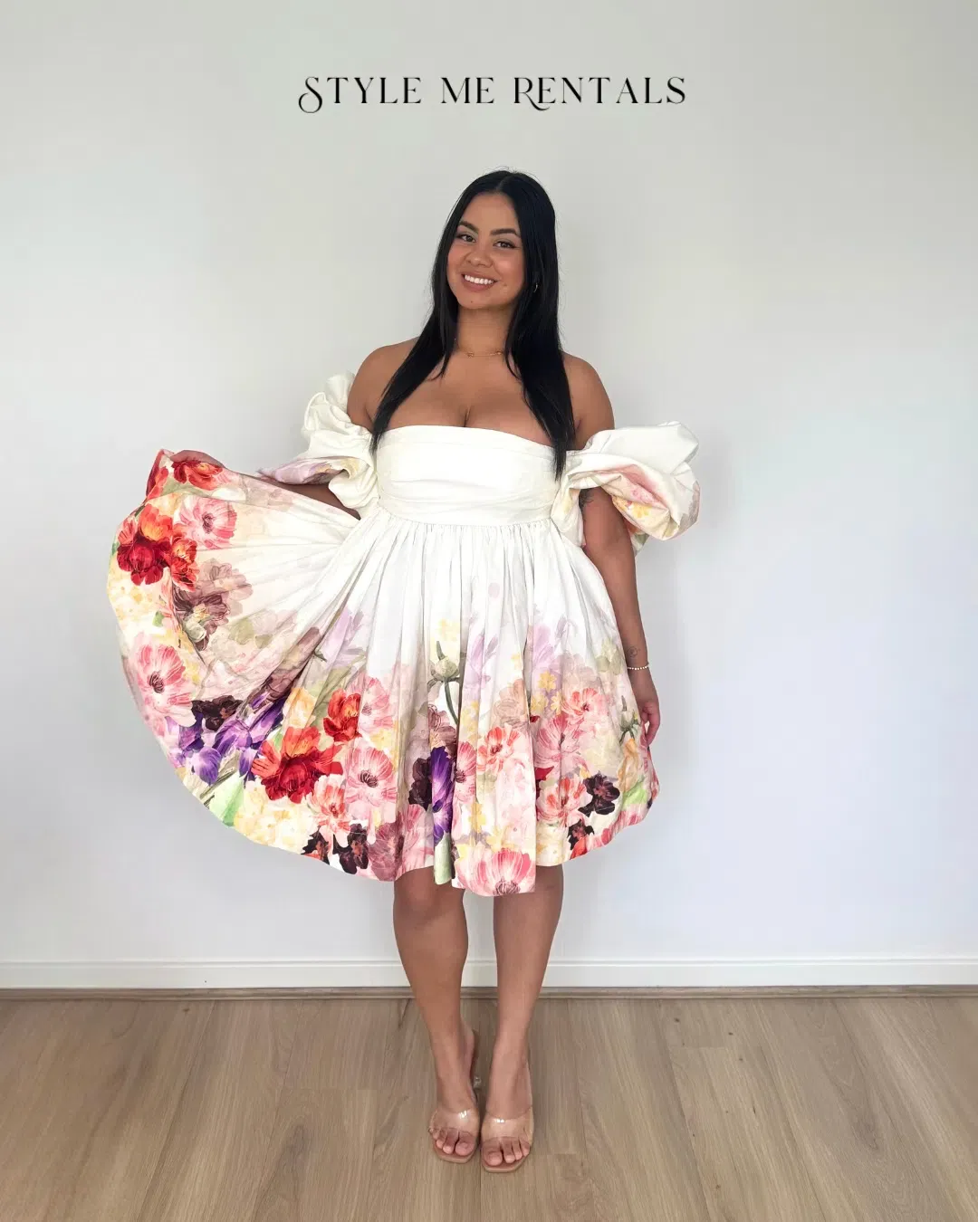 Leo Lin Eloise Puff Sleeve Mini Dress Cascade Floral Print Size 12 for rent on The Volte - main image