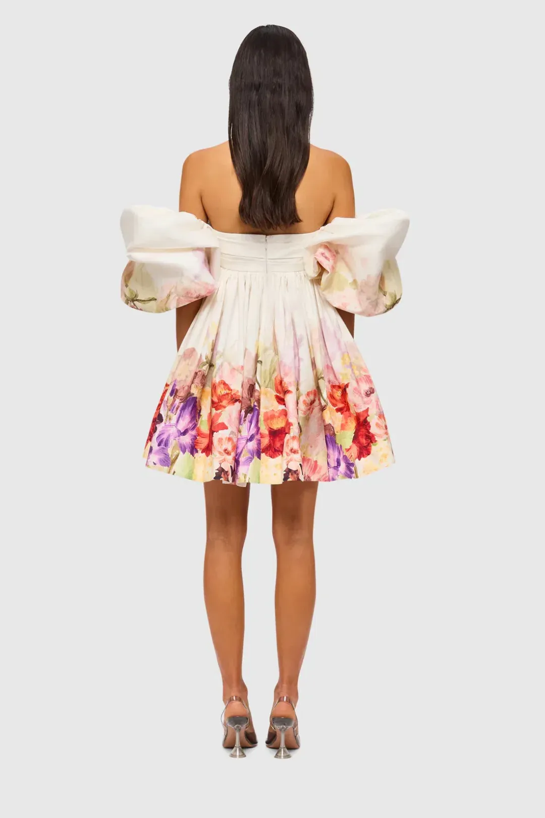 Leo Lin Eloise Puff Sleeve Mini Dress Cascade Floral Print Size 12 for rent on The Volte - main image