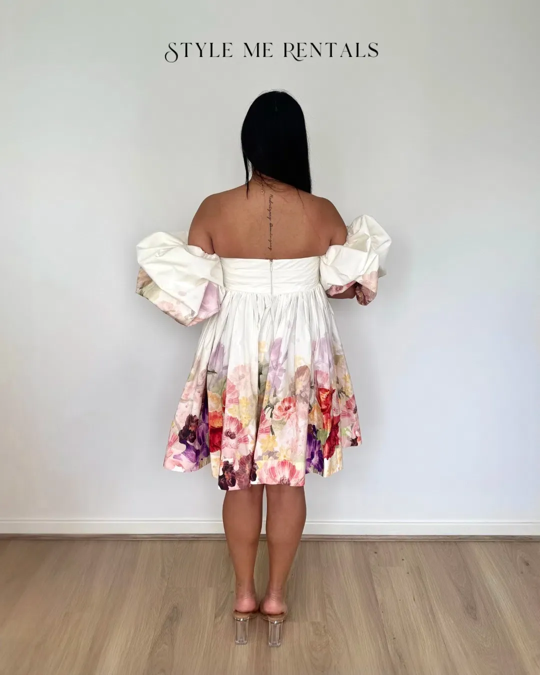 Leo Lin Eloise Puff Sleeve Mini Dress Cascade Floral Print Size 12 for rent on The Volte - main image