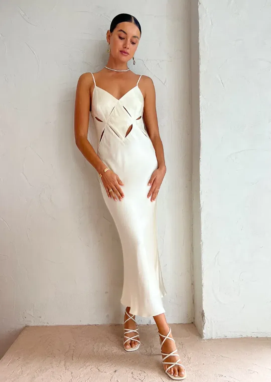 Shona Joy Milo Cut Out Split Midi Dress Coconut Size 6 for rent on The Volte - main image
