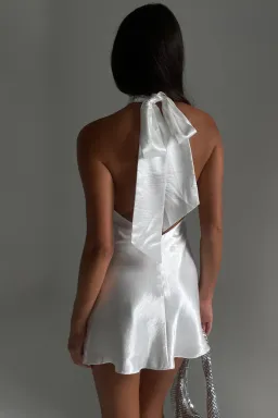 Meshki Cartia Bow Halter Micro Mini Dress White Size XS/AU 6  for rent on The Volte - image 3