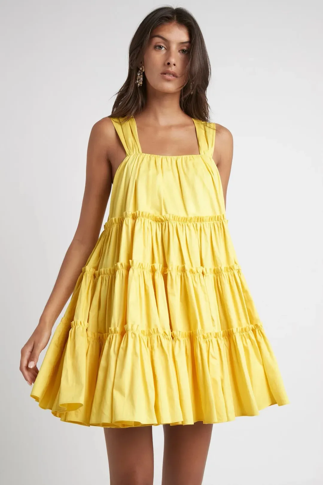 Aje Solstice Tiered Mini Dress Yellow Size 8 for rent on The Volte - main image