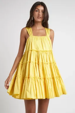 Aje Solstice Tiered Mini Dress Yellow Size 8 for rent on The Volte - image 2