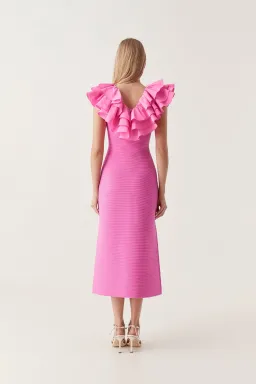 Aje Transcendent Ruffle Midi Dress Pink Size 8 for rent on The Volte - image 3