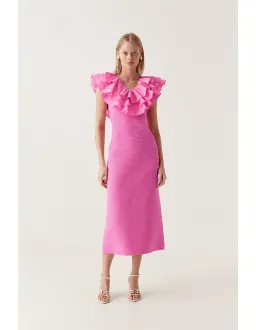 Aje Transcendent Ruffle Midi Dress Pink Size 8 for rent on The Volte - image 1