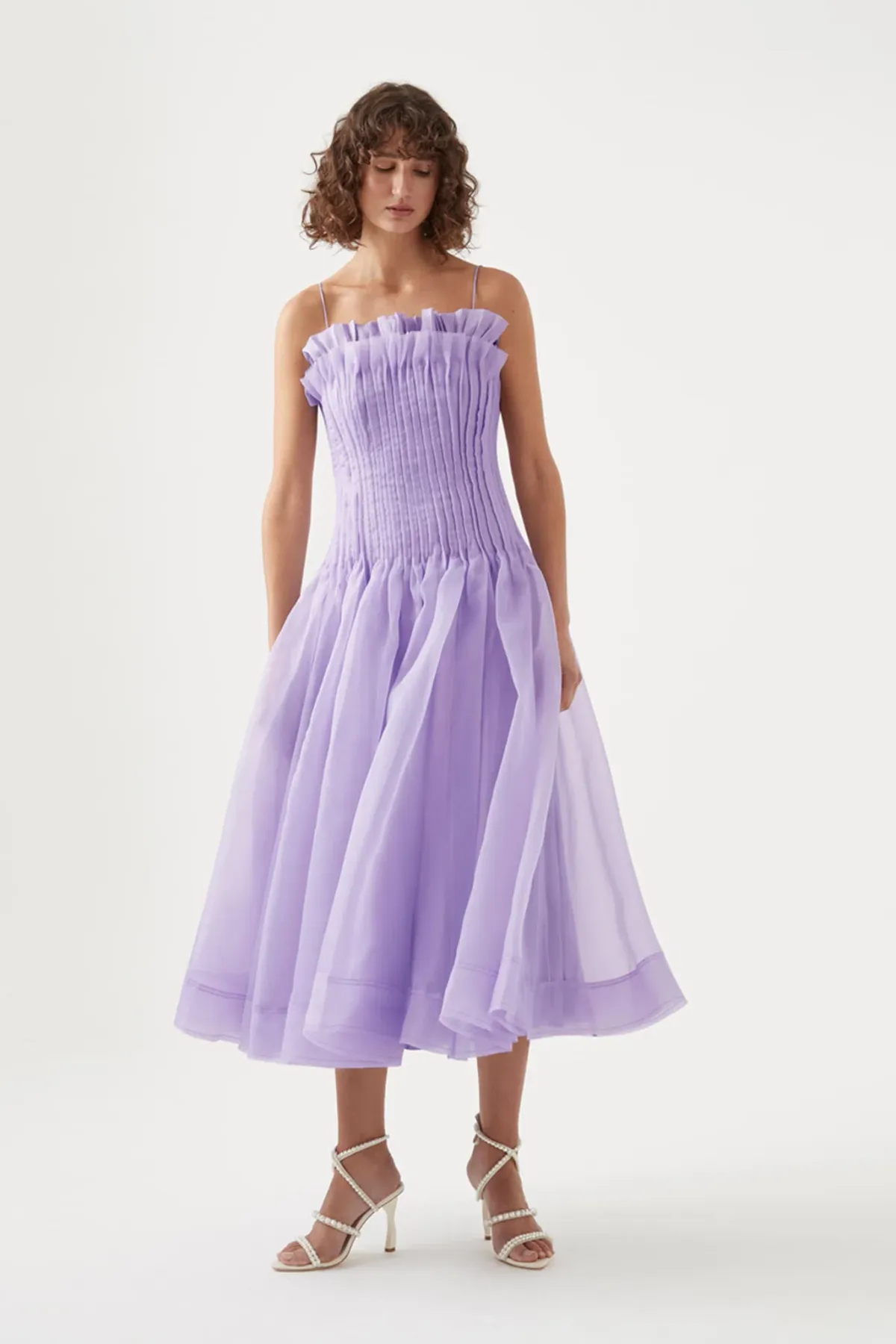 Aje Horizon Pintucked Midi Dress Lilac Size 10 for rent on The Volte - main image
