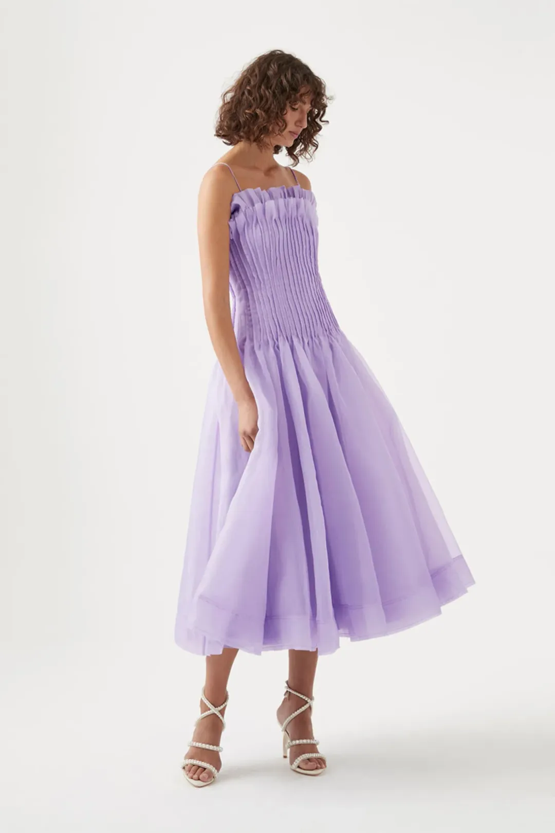 Aje Horizon Pintucked Midi Dress Lilac Size 10 for rent on The Volte - main image