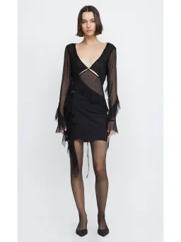 Bec & Bridge Aurelie Frill Long Sleeve Mini Dress Black Size AU 6 for rent on The Volte - image 1