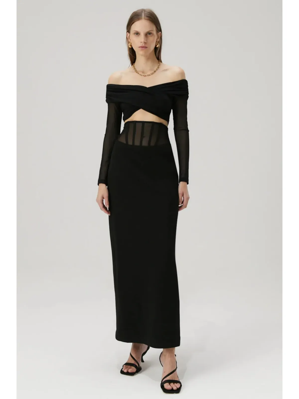 Misha Marceline Bonded Crepe Gown in Black Size S / AU 8 for rent on The Volte - main image